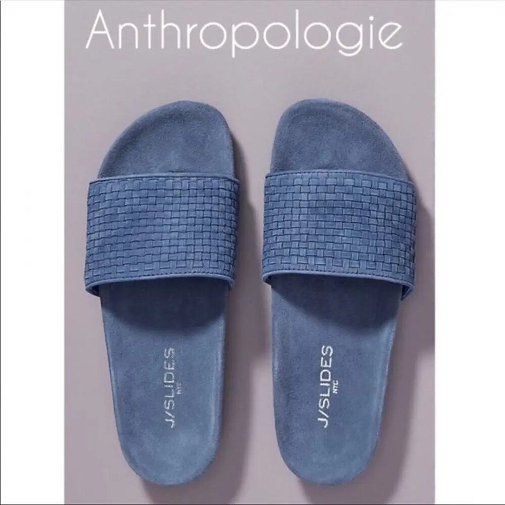 Anthropologie J / Slides Naomi Woven Leather Sandal EUC Slate Blue 6